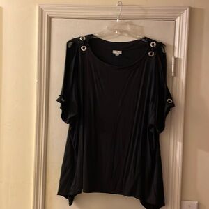 Avenue black cold shoulder shark bite blouse​